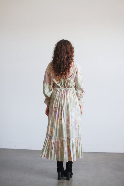 1970s Pistachio Cotton Floral Print Dress