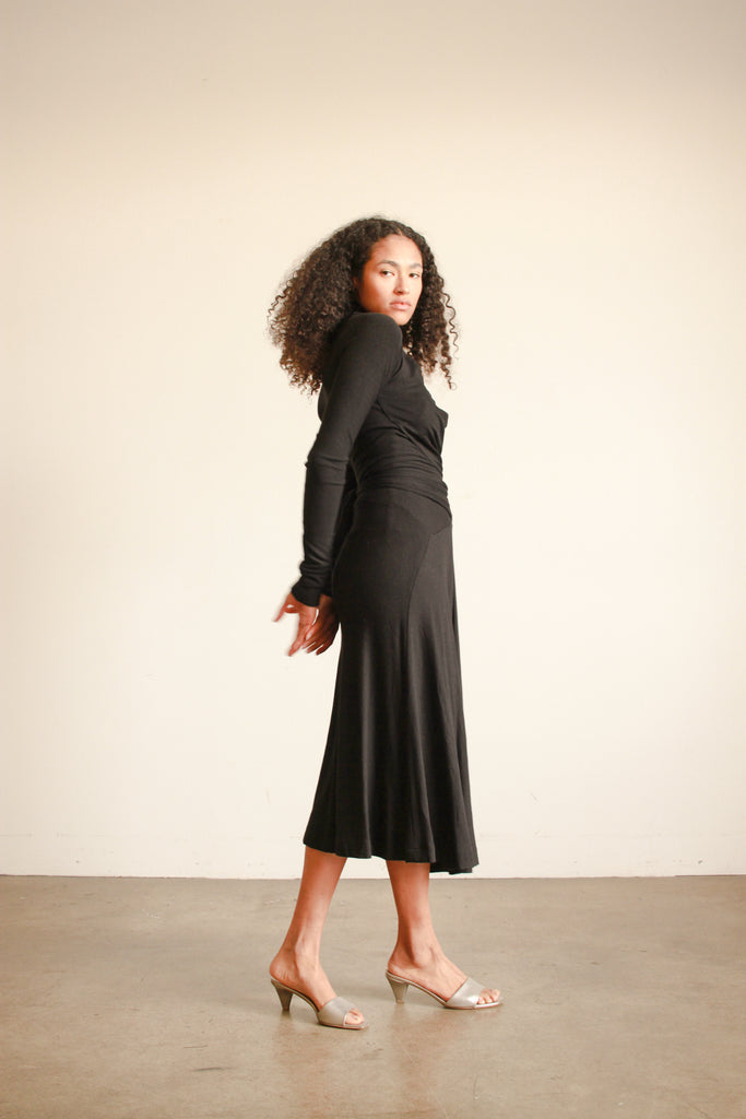 1990s Donna Karan Black Cotton Jersey Halter Dress Blossom Vintage 1990s Donna Karan Black Cotton Jersey Halter Dress Blossom Vintage