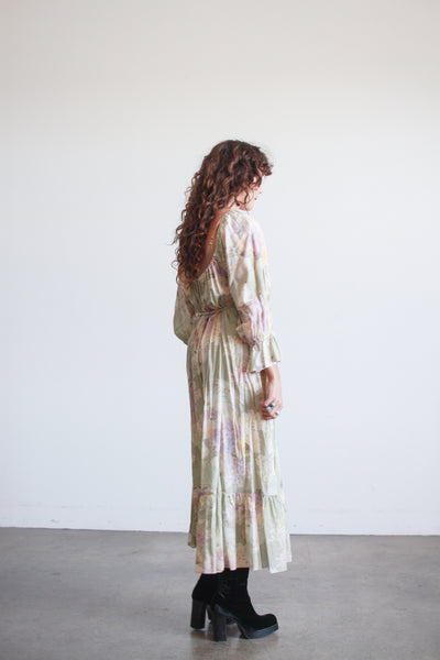 1970s Pistachio Cotton Floral Print Dress