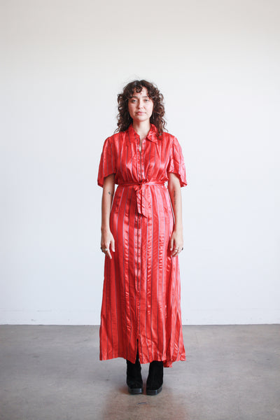 1940s Peggy Jean Ruby Red Pinstripe Rayon Dress