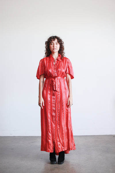 1940s Cherry Red Striped Rayon Dress