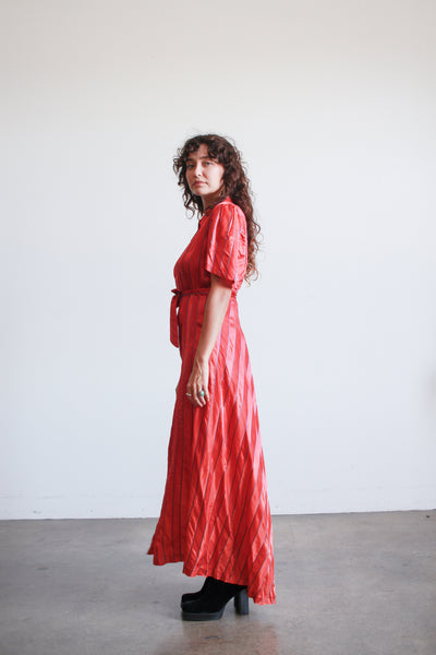 1940s Cherry Red Striped Rayon Dress