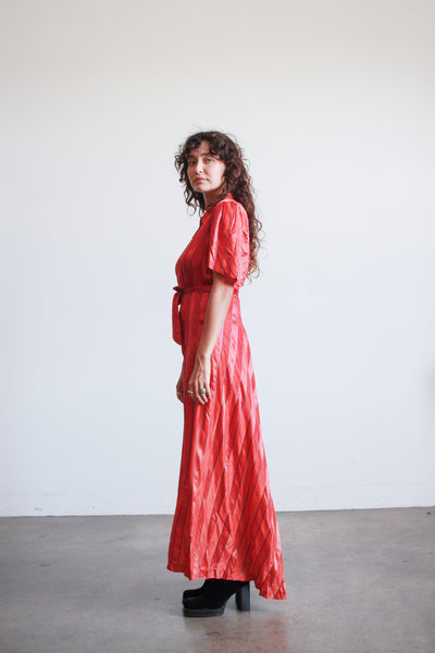 1940s Peggy Jean Ruby Red Pinstripe Rayon Dress
