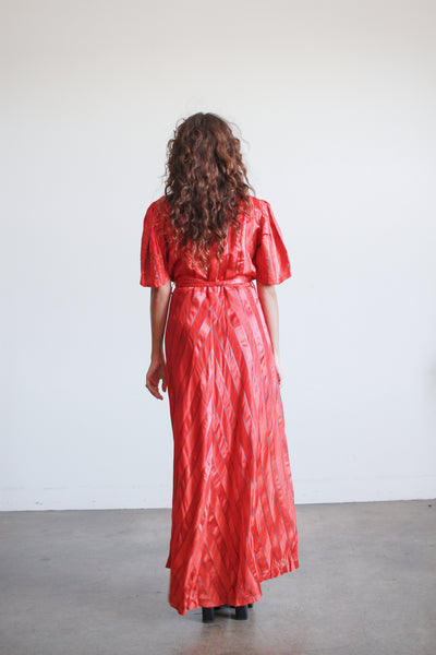 1940s Cherry Red Striped Rayon Dress