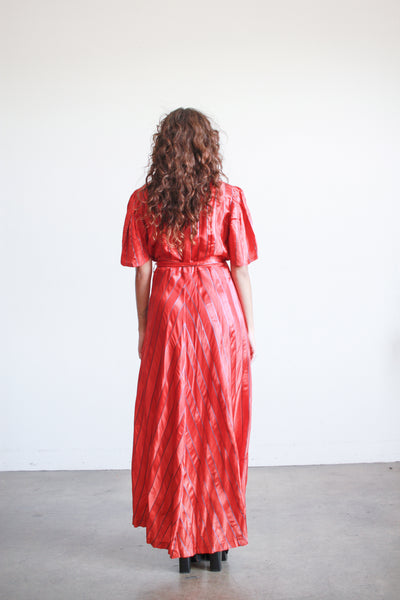 1940s Cherry Red Striped Rayon Dress