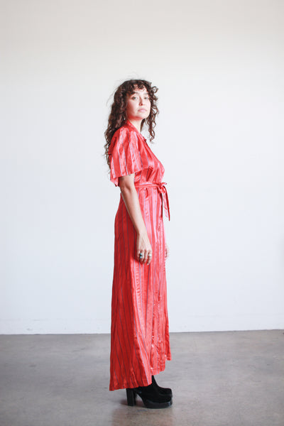 1940s Peggy Jean Ruby Red Pinstripe Rayon Dress