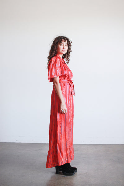 1940s Cherry Red Striped Rayon Dress