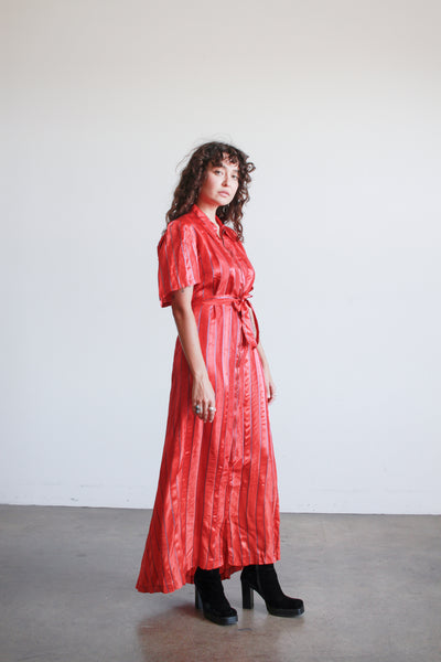1940s Cherry Red Striped Rayon Dress