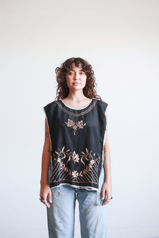 1920s Black Silk Embroidered Overshirt