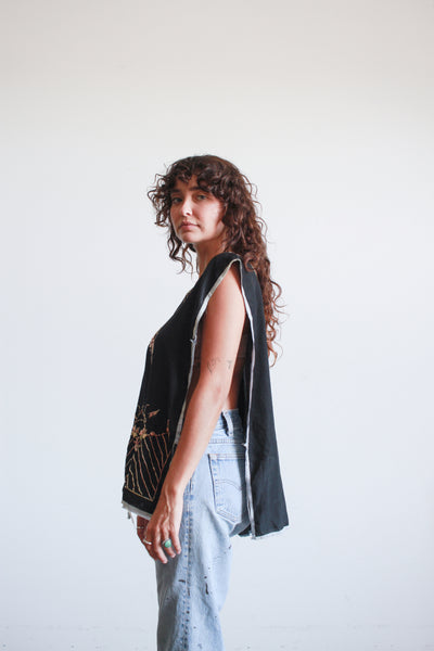 1920s Black Silk Embroidered Overshirt