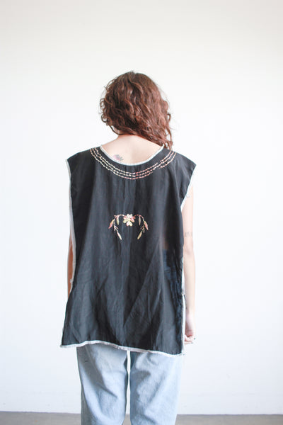 1920s Black Silk Embroidered Overshirt