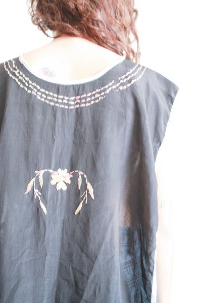 1920s Black Silk Embroidered Overshirt