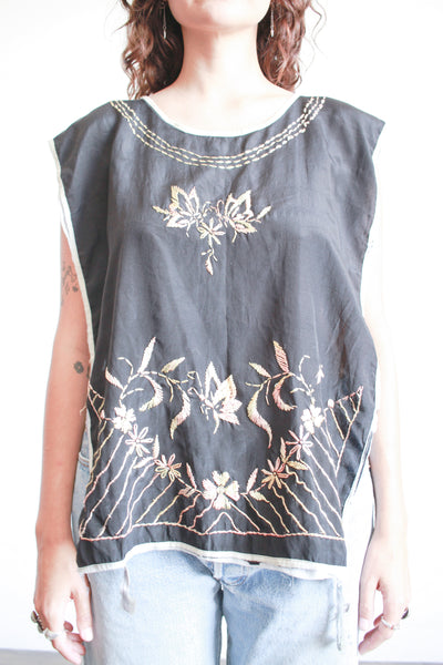 1920s Black Silk Embroidered Overshirt