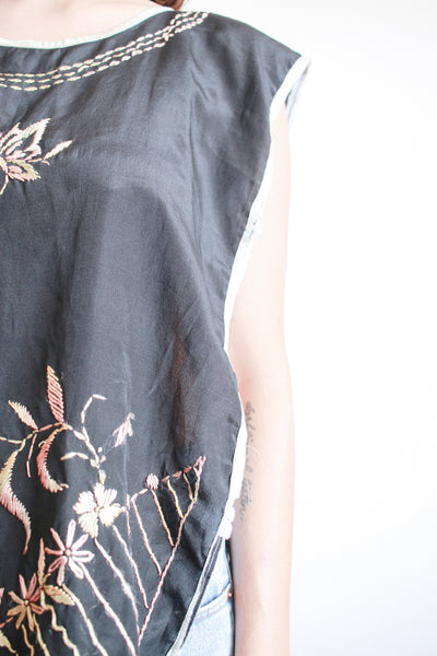 1920s Black Silk Embroidered Overshirt
