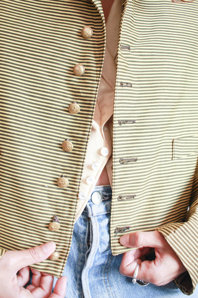 1920s Striped Wool Double Breasted Blazer