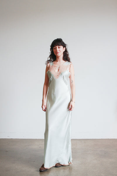 1930s Ice Blue Silk Bias Cut Nightgown
