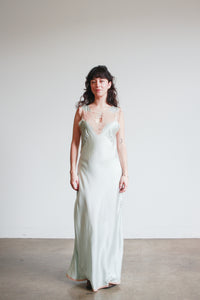 1930s Ice Blue Silk Bias Cut Nightgown