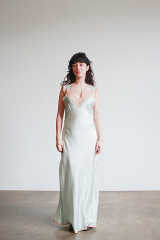 1930s Ice Blue Silk Bias Cut Nightgown