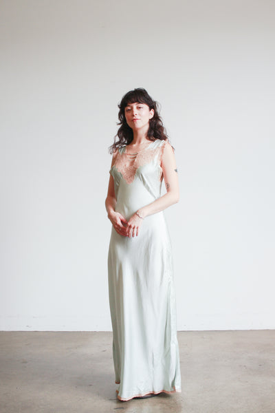 1930s Ice Blue Silk Bias Cut Nightgown