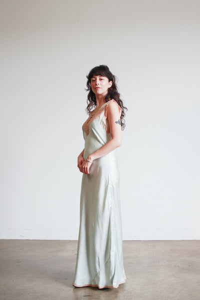 1930s Ice Blue Silk Bias Cut Nightgown