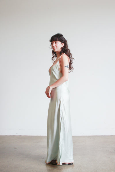 1930s Ice Blue Silk Bias Cut Nightgown
