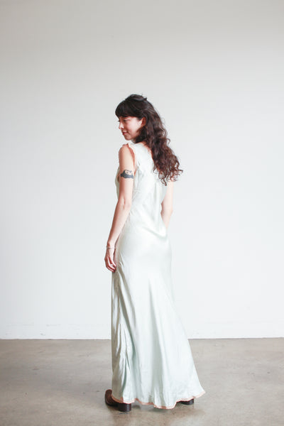 1930s Ice Blue Silk Bias Cut Nightgown