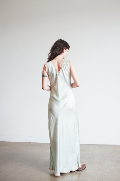 1930s Ice Blue Silk Bias Cut Nightgown