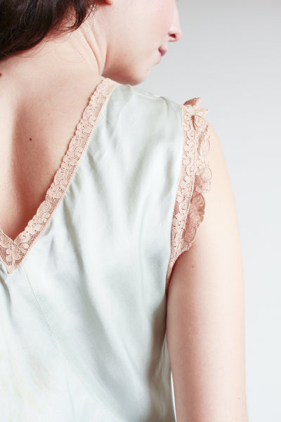 1930s Ice Blue Silk Bias Cut Nightgown