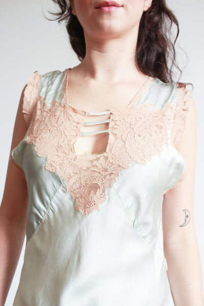 1930s Ice Blue Silk Bias Cut Nightgown