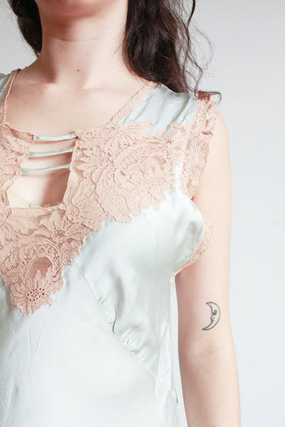 1930s Ice Blue Silk Bias Cut Nightgown