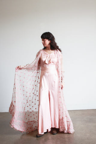 1930s Pink Silk Organza Flower Duster