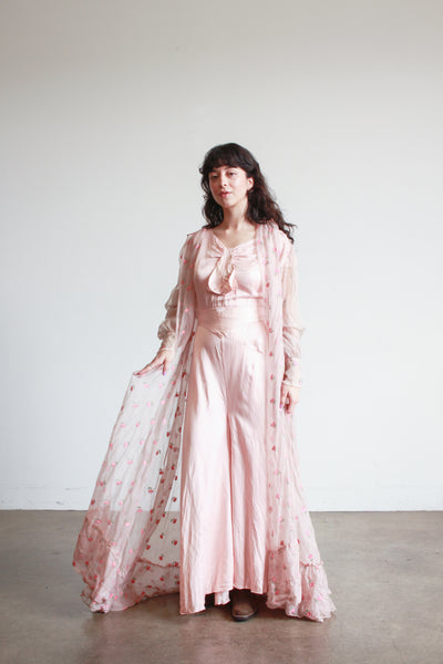 1930s Pink Silk Organza Flower Duster