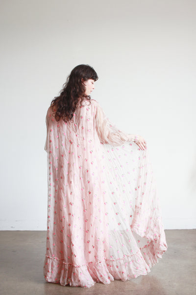 1930s Pink Silk Organza Flower Duster