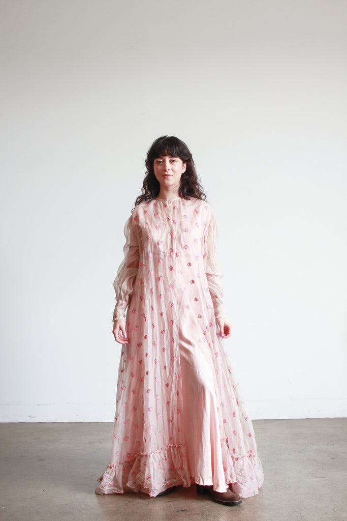 1930s Pink Silk Organza Flower Duster – Blossom Vintage