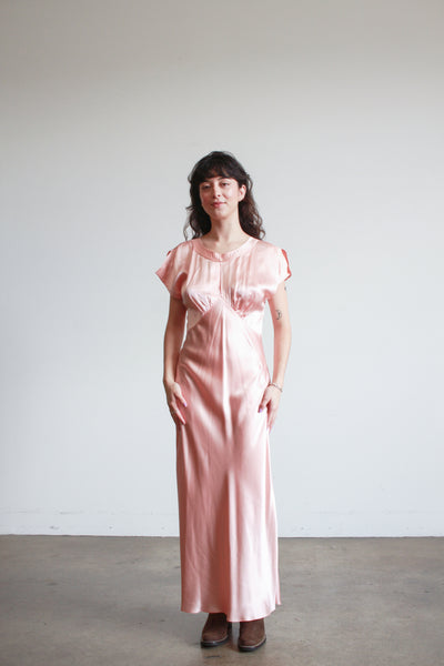 1990s Natori Salmon Silk Bias Cut Dress
