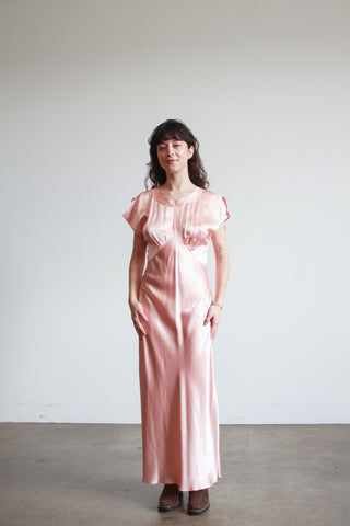 1990s Natori Salmon Silk Bias Cut Dress