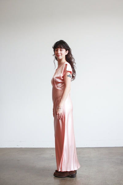 1990s Natori Salmon Silk Bias Cut Dress