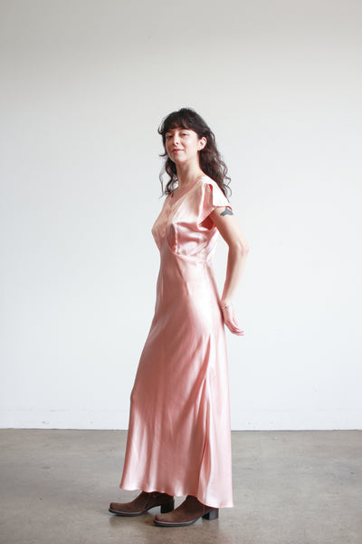 1990s Natori Salmon Silk Bias Cut Dress