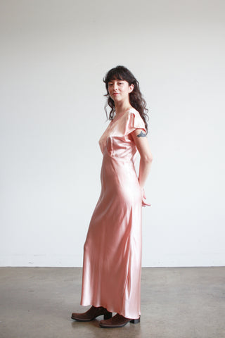 1990s Natori Salmon Silk Bias Cut Dress