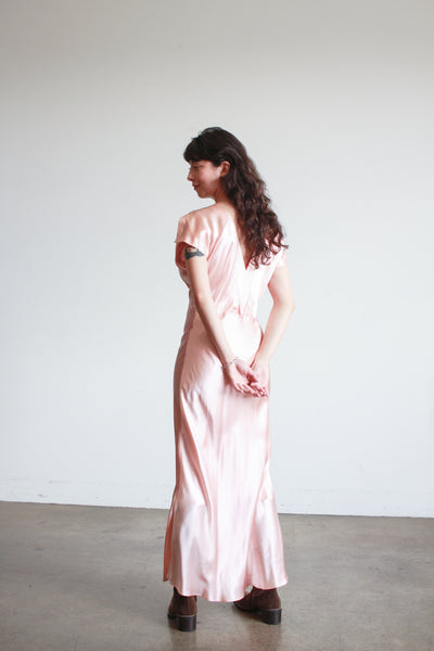 1990s Natori Salmon Silk Bias Cut Dress