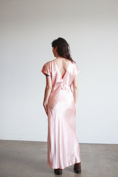 1990s Natori Salmon Silk Bias Cut Dress