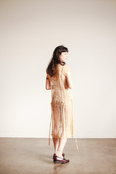 1920s Ecru Net Filet Lace Dress