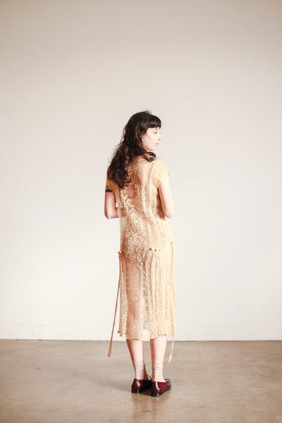 1920s Ecru Net Filet Lace Dress