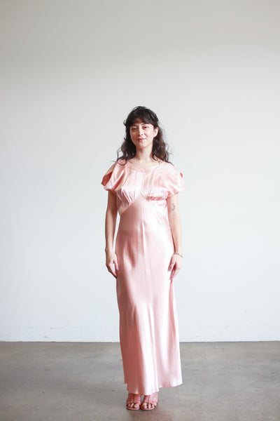 1990s Natori Salmon Silk Bias Cut Dress