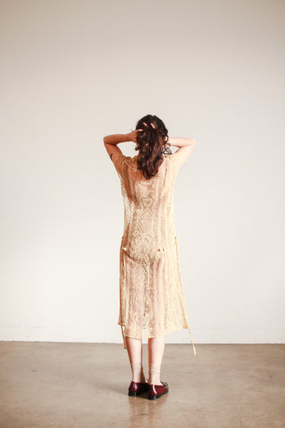 1920s Ecru Net Filet Lace Dress