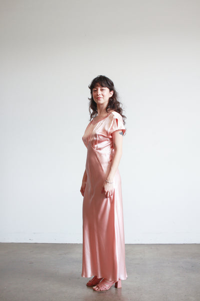 1990s Natori Salmon Silk Bias Cut Dress