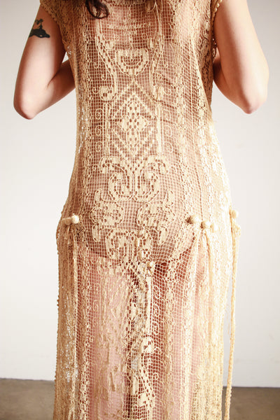 1920s Ecru Net Filet Lace Dress