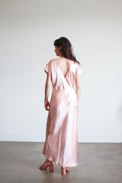 1990s Natori Salmon Silk Bias Cut Dress