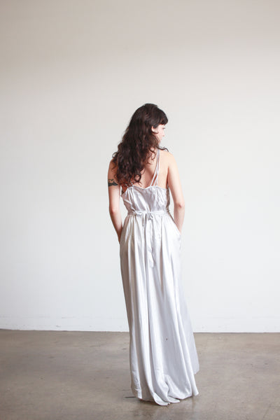 1930s Silver Blue Smocked Dress