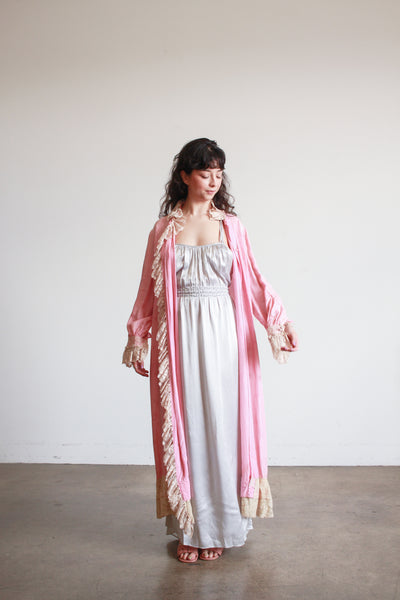 1930s Foxglove Pink Chinese Jacquard Duster